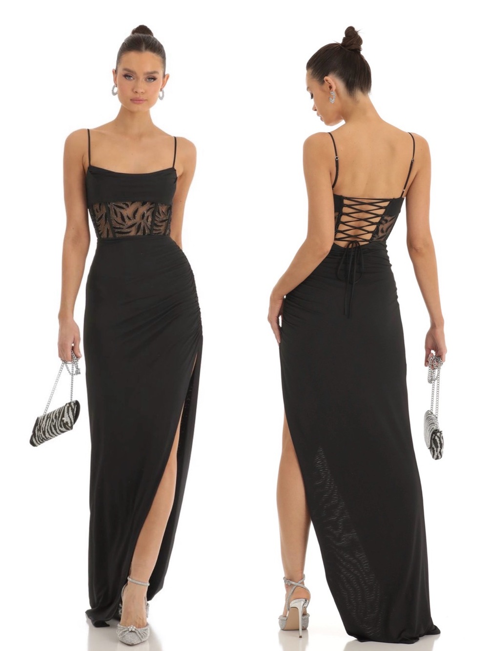 Lucy in the Sky Steffi Cutout Glitter Corset Maxi Dress - Size S